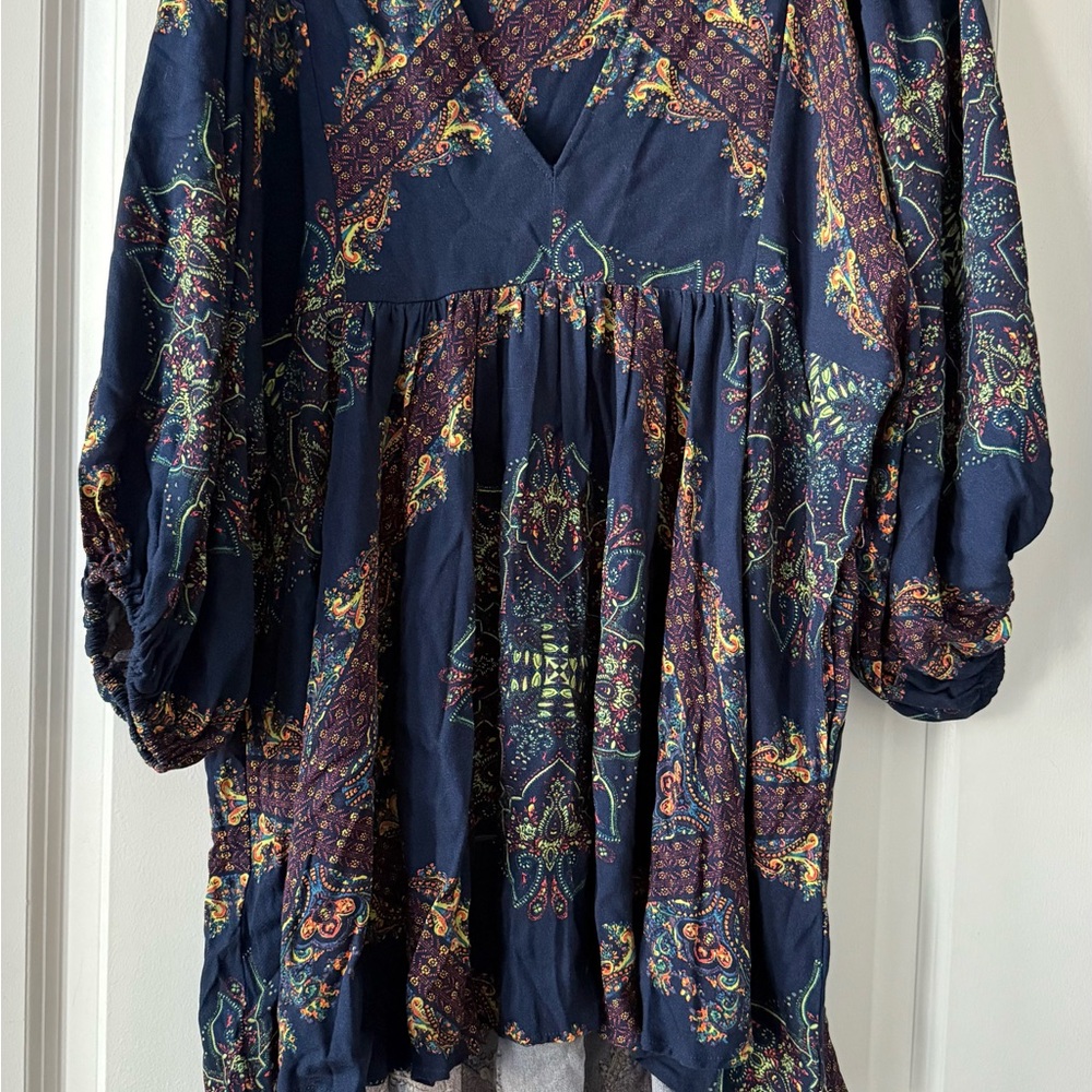 Free People Bohemian Navy and Multicolor Blouse